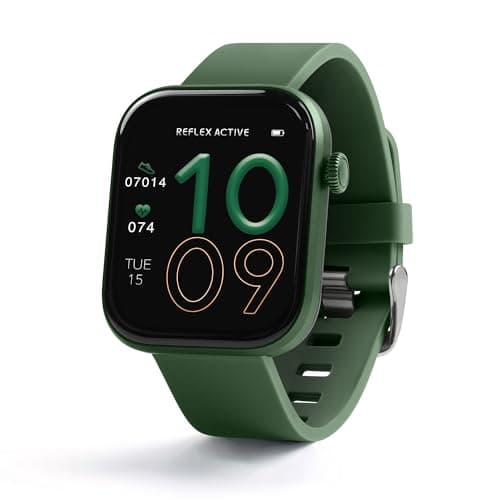 Image of Reflex Active Series 40 Amoled Smart Watch for Women Men with Dual-Time, Make/Answer Calls, Sleep Monitor, Sports Modes, Cycle Tracking, Step Counter and Forest Green Silicone Strap for IOS Android