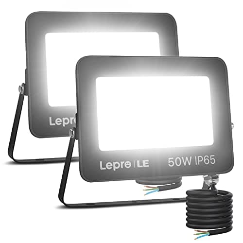 Image of Lepro 50W Led Floodlight Outdoor, 4250LM LED Security Lights, 350W Incandescent Lamp Equivalent, Waterproof IP65, Daylight White Outdoor Lights for Warehouse, Backyard, Pack of 2 [Without Sensor]