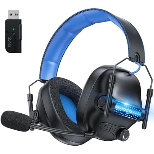 Image of Fachixy FC400 Wireless Gaming Headset, Bluetooth Gaming Headphones with Mic for PS5, PS4, PC, Switch, Laptop, Mac, Fast Charge 50Hr Battery and Cool Lights - Black Blue