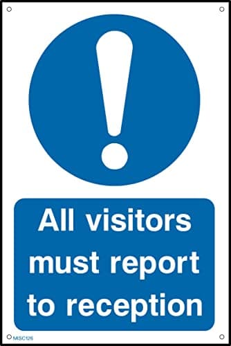 Image of All Visitors Must Report to Reception Sign - 400mm x 600mm - 3mm Metal Composite Drilled Sign (MISC126)
