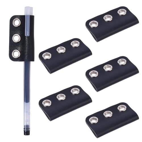 Image of SUPERFINDINGS 6Pcs Leather Pen Loop Holder 3-Ring Pen Holder Black Leather Pencil Clip for Notebook Travelers Calendars Journals Planners,1.22x2.09 Inch/31x53mm