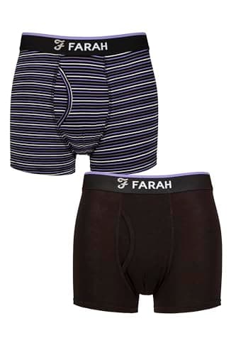 Image of Farah Men’s Bamboo Keyhole Trunks – 2 Pack Soft Breathable Underwear, Plain & Stripe Design with Stretch Fit for Everyday Comfort, Sizes S–XXL Stripe Black/Purple M