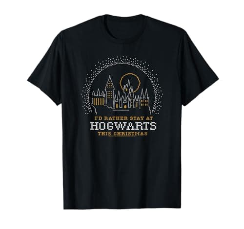 Image of Harry Potter Women's Black Hogwarts Christmas Knit T-Shirt, Small, Long Sleeve, Crew Neck, Classic Fit, Pull On, Polyester 100%
