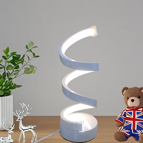 Image of Surbootime White Table lamp, Miniature nightstand lamp, 3 Color temperatures dimmable LED Modern Spiral Style for Bedroom, Living Room and Office Lighting and DIY Decoration Curved Art