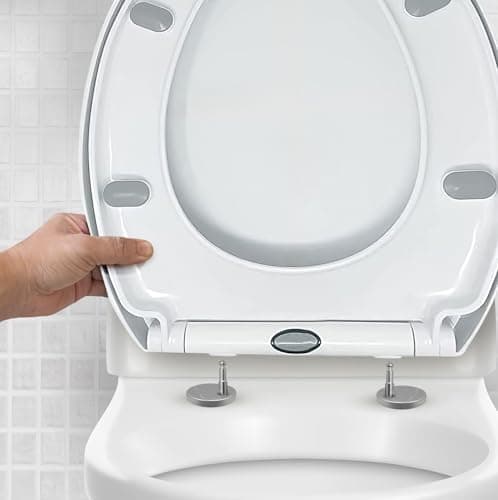 Image of CUQOO Oval Toilet Seat Soft Close with Quick Release Hinges - Adjustable White Seat for Modern Bathrooms, Durable Anti-Slip Easy-to-Clean and Universal Fit Design for Standard O-Shape Toilets