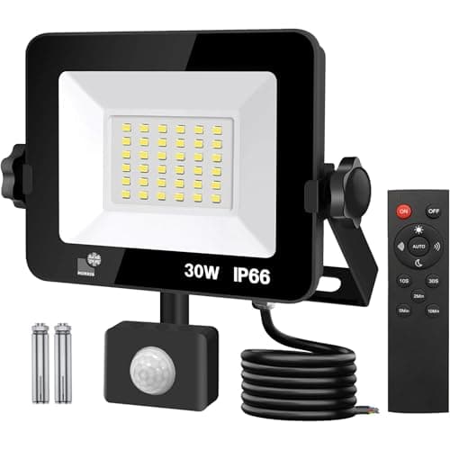 Image of Morris LED Motion Sensor Floodlight 30w PIR with Remote Control, Outdoor Security Light, IP66 Waterproof, Outdoor Wall Light for Garden, Garage, Shed, Doorways
