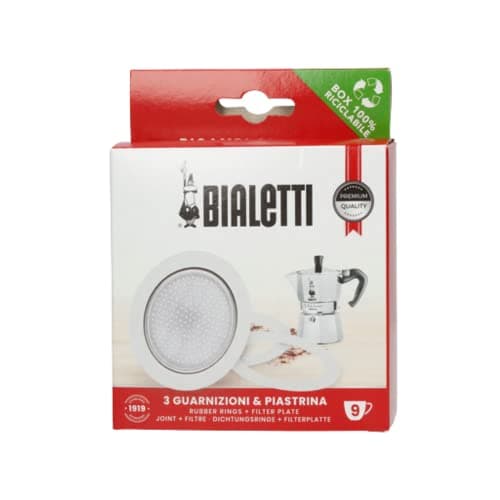 Image of Bialetti Ricambi, Includes 3 Gaskets and 1 Plate, Compatible with Moka Express 9 cups and Dama, BIA640310
