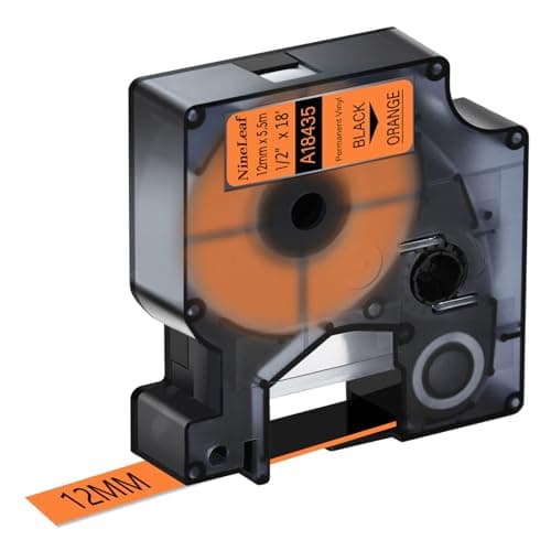 Image of NineLeaf 30 Pack Compatible with DYMO Rhino 18435 Industrial Permanent Vinyl Labels Black on Orange 12mm x 5.5m Self-Adhesive Label Tape for DYMO Rhino 1000 3000 4200 5000 5200 6000 Label Maker