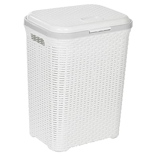Image of URBNLIVING 55L Plastic Rattan Dirty Laundry Clothes Washing Bin Basket Storage Organiser (White)