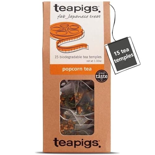 Image of Teapigs Whole Leaf Popcorn Tea Bags (Genmaicha) - Authentic Japanese Green Tea with a Nutty, Roasted Taste - Made with Whole Green Tea Leaves for a Naturally Sweet Taste - 15 Biodegradable Tea Temples