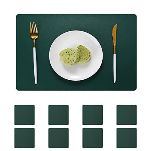 Image of pigchcy Leather Placemats,Durable Waterproof Placemat for Dining Table,Washable PVC Kitchen Placemats Set of 8 for Indoor Outdoor (45 x 30 cm, Grass Green)