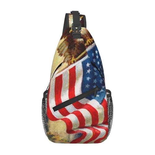 Image of kkvhhyuo American USA Flag Eagle Art Print Cross body Bag, Sling Chest Bag for Women Men Fanny Pack Shoulder Bag with Adjustable Strap for Travel Hiking Running Sports