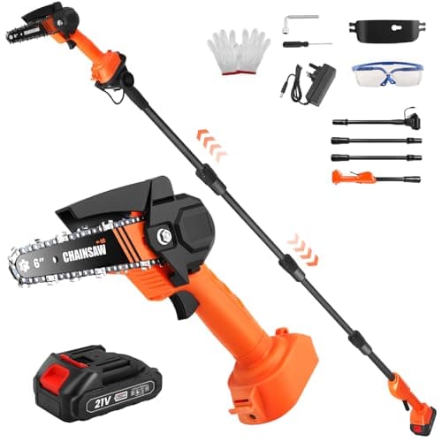 Image of Neulriscn 2 in 1 Cordless Pole Saw & Mini Chainsaw 6 Inch, Cordless Telescopic Chainsaw with 21V Battery and Charger, 2.3m Long Reach, Handheld Electric Pole Saw for Tree Trimming, Branch Cutting