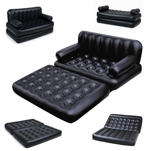 Image of Crystals 5 in 1 Inflatable Double Sofa Bed Lounger – Multi-Functional Airbed Mattress Couch, Quick Inflate/Deflate, Foldable Portable Sofabed for Home, Guests, Camping & Travel Use