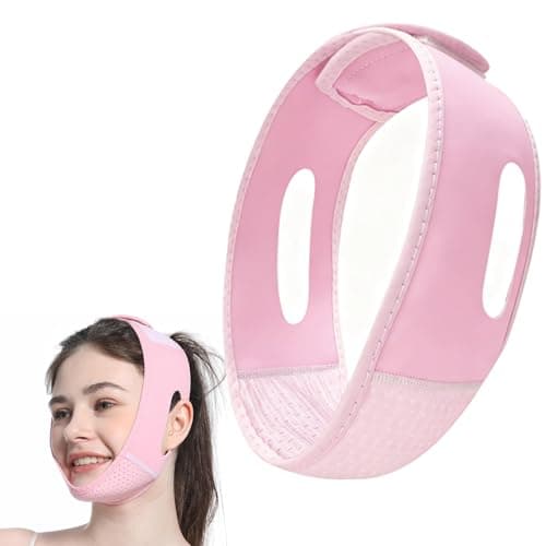 Image of Double Chin Lifting V Line Mask, Reusable Face Strap for Women & Men, V-Shaped Chin Anti-Sagging Strap for Jawline Lifting, Double Chins Reducer for Sleeping, Comfortable & Adjustable Design (Pink)