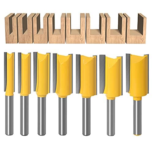 Image of WSOOX 1/4 Inch Shank Straight Router Bit Set, 7 pcs Straight Milling Cutter Woodworking Slotting Router Bits