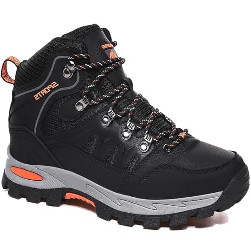 Image of HODTOB Hiking Boots Mens Womens Lace-up Non-Slip Outdoor Men Women Mountain Trekking Shoes for All Season Walking Travelling Backpacking Camping Shoes Sneaker Black 6UK