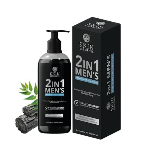 Image of Skin Elements 2-in-1 Body Wash & Intimate Wash for Men| Deep Cleansing Shower Gel| Infused with Activated Charcoal & Neem Extracts| Thicker Consistency| Controls Odor| For All Skin Types | 16.9 fl oz
