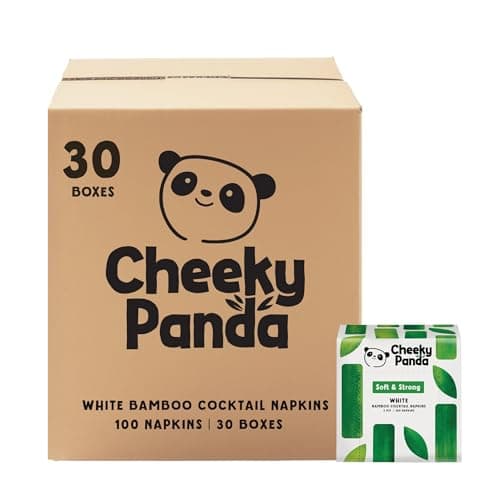 Image of The Cheeky Panda – Bamboo Cocktail Napkins | Bulk Box of 30 Packs (100 Napkins per Pack, 3000 Napkins, 3-Ply) | Plastic-Free, Home & Bar use, Parties, Eco-Friendly, Super Soft, Strong & Sustainable