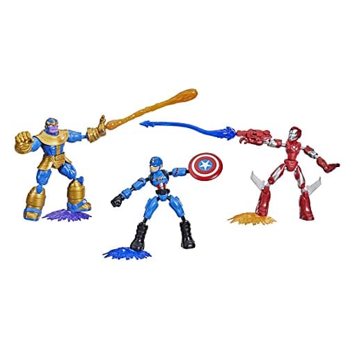 Image of Marvel Avengers Bend and Flex, Pack of 3 Flexible Figures with Iron Man, Captain America and Thanos, Includes 9 Accessories