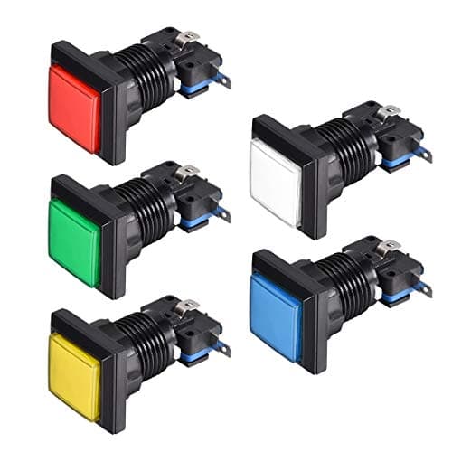 Image of sourcing map Game Push Button 34x34 Square 12V LED Illuminated Push Button Switch with Micro Switch for Arcade Video Games 5 Colors 5pcs