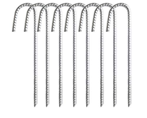 Image of ADEPTNA Pack of 8 Anti-Rust Galvanised Heavy Duty Steel Ground Stakes 30cm Tent Pegs Solid Steel Rebar for Reliable and Long Use - Landscape Pins for Fence Trampoline Camping