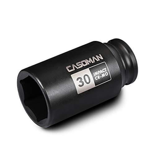 Image of CASOMAN 1/2" Drive x 30 mm Deep 6 PT Impact Socket, CR-MO, 1/2-inch Drive 6 Point Axle Nut Socket for Easy Removal of Axle Shaft Nuts (30MM)