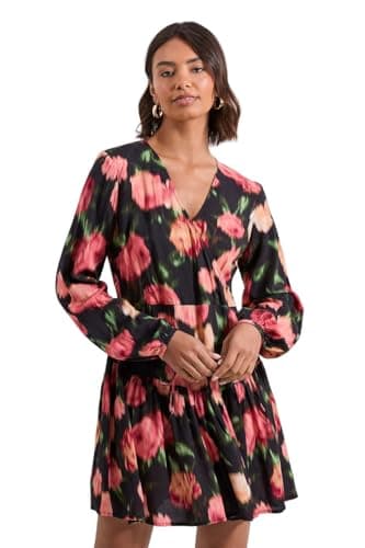 Image of Dorothy Perkins Floral Dropped Seam Detail Wrap Front Mini Dress, 16, Floral