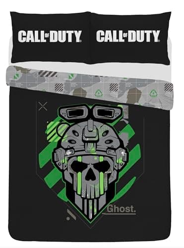 Image of Call of Duty Double Duvet Cover Set | Official COD Polycotton Bedding | 200x200cm Reversible Quilt Cover & Pillowcase | Soft & Durable Gamer Bedding (Black/Green, Double)