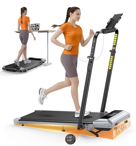 Image of 1%-6%-12% Incline Folding Treadmill with 115 CM Retractable Handrail, 95°-105° Adjustable Tilt Angle, 6 in 1 Compact Treadmills for Home/Office (Silver Black)
