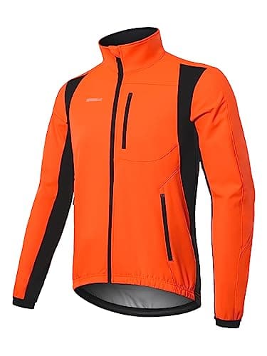 Image of BERGRISAR Winter Thermal Cycling Jacket Mens Bike Bicycle Jacket Waterproof Windproof Fleece Windbreaker with 6 Pockets Orange XL