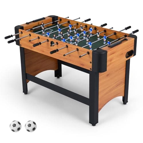 Image of COSTWAY 4ft Football Table, Free Standing Foosball Game with 22 Players, 2 Balls & Slide Scorers, Competition Sized Soccer Arcade for Adults, Kids, Indoor Room Sport (Natural)