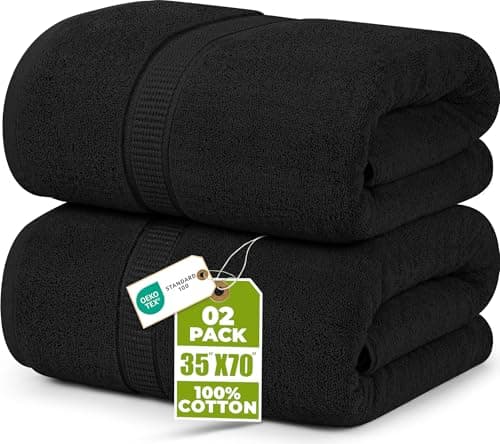 Image of Utopia Towels - Premium Jumbo Bath Sheet (90 x 180 cm, 2 Pack) - 100% Ring Spun Cotton Highly Absorbent and Quick Dry Extra Large Bath Sheet - Super Soft Hotel Quality Towel (Black)