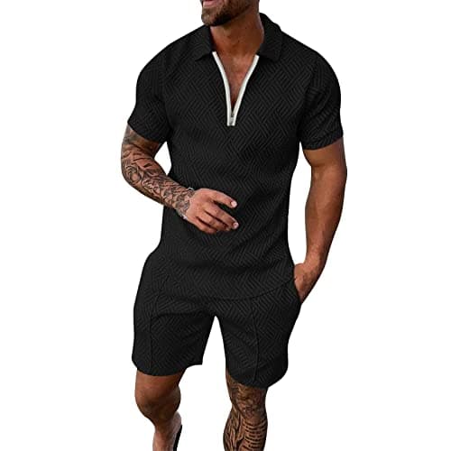 Image of Men's Sets 2 Piece Short Sleeve Polo Shirt and Shorts Tracksuit Lapel Activewear Jogging Co Ord Sets Exercise Fitness Gym Running Shorts T-shirt
