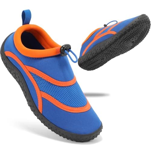 Image of STQ KIDS Water Shoes Kids Aqua Socks Boys Girls Beach Swim Quick Dry Non Slip Wetsuit Toddler Wet Swimming Pool Sea Surf Childrens Barefoot Sand Sports Outdoor Summer Royal Blue Orange 1 UK