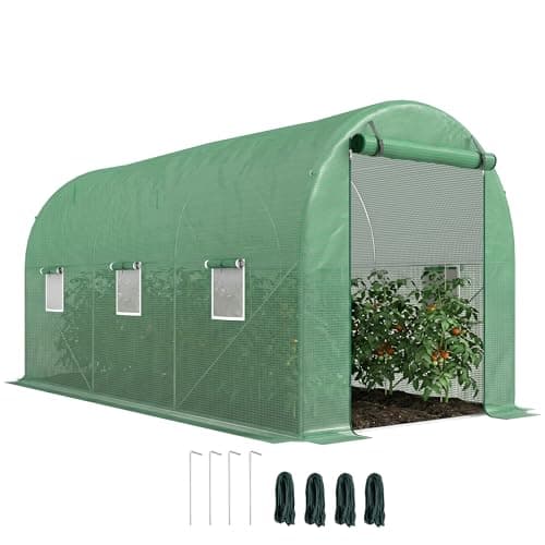 Image of Outsunny 4 x 2 x 2 m Polytunnel Greenhouse with Roll-up Door and 6 Mesh Windows, Walk-in Garden Tunnel Warm House Tent with UV-resistant PE Cover and Galvanised Steel Frame, Green