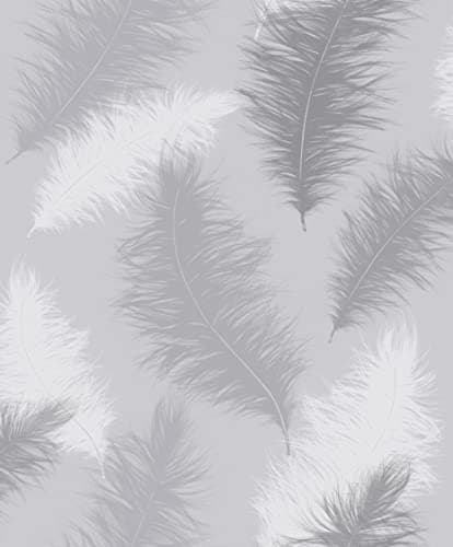 Image of Arthouse | Sussurro Grey Wallpaper | Luxury Gel Effect Feather Design | Matt Grey Background with Sparkling Feathers | Paste The Paper | 1005 x 53cm