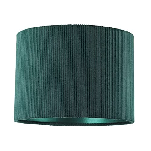 Image of Modern Dark Forest Green Soft Corduroy Fabric Drum Lamp Shade with Inner Emerald Satin Lining | 25cm x 18cm | for Table Lamp or Pendant by Happy Homewares