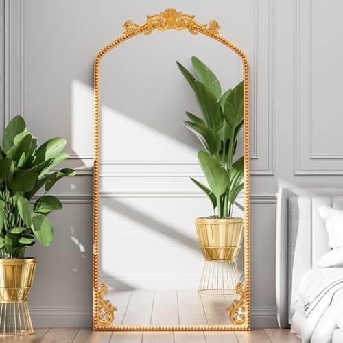 Image of Ecomosita Gold Arched Full Length Mirror 71"×32", Large Luxurious Baroque Inspired Floor Mirror, Ornate Antiqued Hanging Mirror for Wall with Tempered Glass, Living Room/Bedroom/Hallway/Home Decor