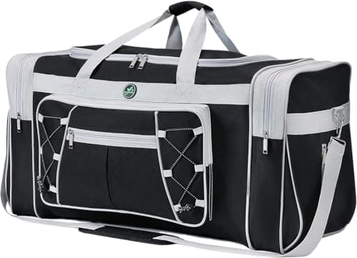 Image of Travel Duffle Bags for Men Weekender Over Night Carry On Bag Lightweight Extra Large Oxford Duffel Gym Sturdy Luggage Water-Proof for Men & Women 26" (Blue Gold), Red Gold, XL (Black & White)