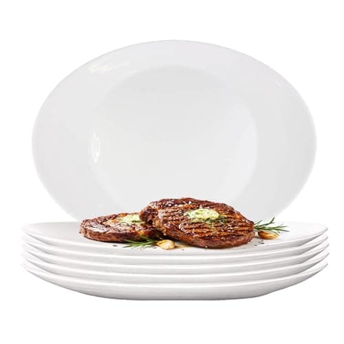 Image of UHL 30cm Porcelain Serving Platters Set of 6 Steak Plates, White Oval Dish Serving Plate for Party, Buffets, Appetisers, Dessert, Snacks, Salad, Large Dinner Plates Set, Microwave & Dishwasher Safe