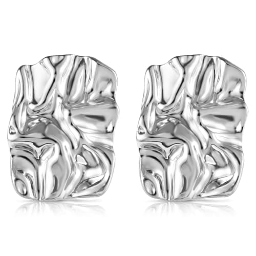 Image of ALEXCRAFT Silver Earrings For Women Studs Dangling Sterling Silver Post Stud Earrings Statement Rectangle Chunky Earrings Women Birthday Gifts