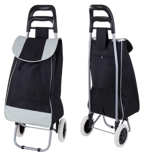 Image of 2 Wheels 35L Lightweight Shopping Grocery Trolley Travel Folding Cart Luggage Waterproof Foldaway Shopping Cart Grocery Bag for Easy Storage - Black