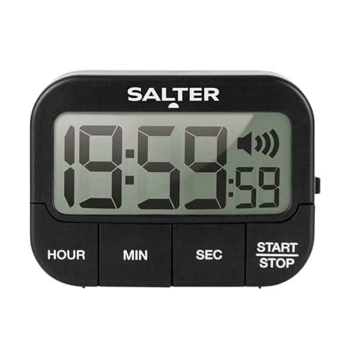 Image of Salter 355 BKXCDU Digital Kitchen Timer - LCD Display, Loud Clock Timer, Magnetic Cooking Stopwatch, Self Standing, Count Up Or Down,19 Hours 59 Minutes and 59 Seconds, Memory Function, Large Buttons