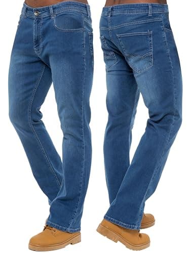Image of 989Zé ENZO Mens Stretch Bootcut Jeans Casual Classic Retro Denim Wide Leg Flared Pants Trousers EZ401 Light Blue 42W / 30L