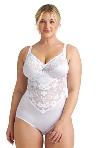 Image of Miss Mary of Sweden Fantastic Flair Non-Wired Lace Body – Soft Support Bodysuit, Unpadded Cups, Stretch Lace, Flattering Fit 46D White