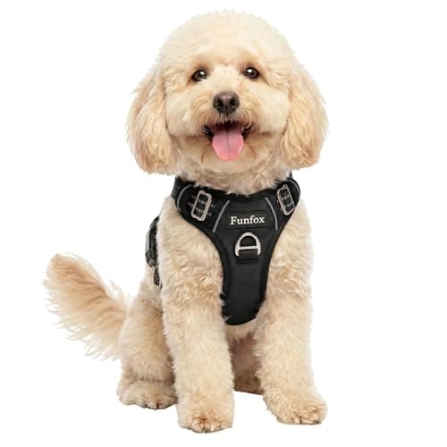 Image of Funfox Dog Harness Small, No Pull Puppy Harness with Vertical Handle, 2 Leash Clips, Reflective Strips Night Walking, Anti Pull Adjustable Padded Pet Vest Size for Small Breed, Black S