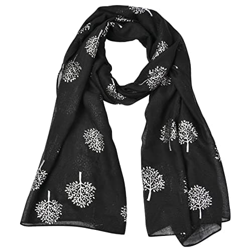 Image of URAQT Womens Scarf, Solid Color Silver Foil Print Scarves, Four Seasons Shawl Stole Wrap, Long Large Soft Cotton Turban for Women and Men, Ladies Clothing Accessory (Black)