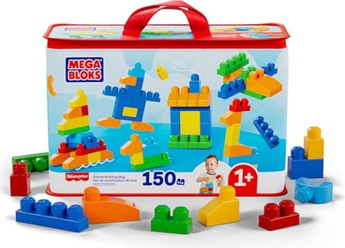 Image of MEGA BLOKS First Builders Toddler Blocks Toys Set, Deluxe Building Bag with 150 Pieces and Storage, Creative Open-Ended Play, Blue, Ages 1+ Years, CNM43