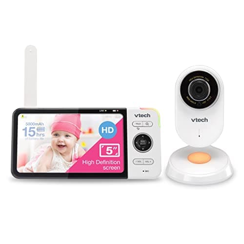 Image of VTech VM818HD Video Monitor, 5-inch 720p HD Display, Night Light, 110-degree Wide-Angle True-Colour Day Vision, HD No-Glare Night Vision, Best-in-Class 300m Range, 2-Way Talk, White